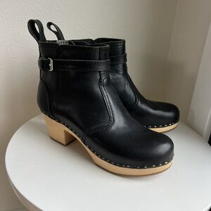 Swedish Hasbeens Womens Leather Belted Pull On Ankle Boots Black Sz 38 8